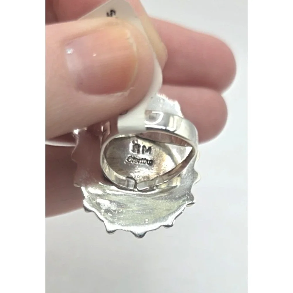 Large Sonoran Gold Turquoise Ring Size 6.5 Navajo Sterling‎ Silver Signed SM NWT
